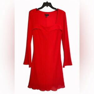 B. Darlin Red Juniors Mini Dress Long Sleeve Sheer Overlay NWT Sz 9/10